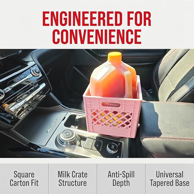 Half Gallon Car Cup Holder Expander, Pink | milk crate style, square drink jug fit, anti-spill mount, car interior accessories - Image 3