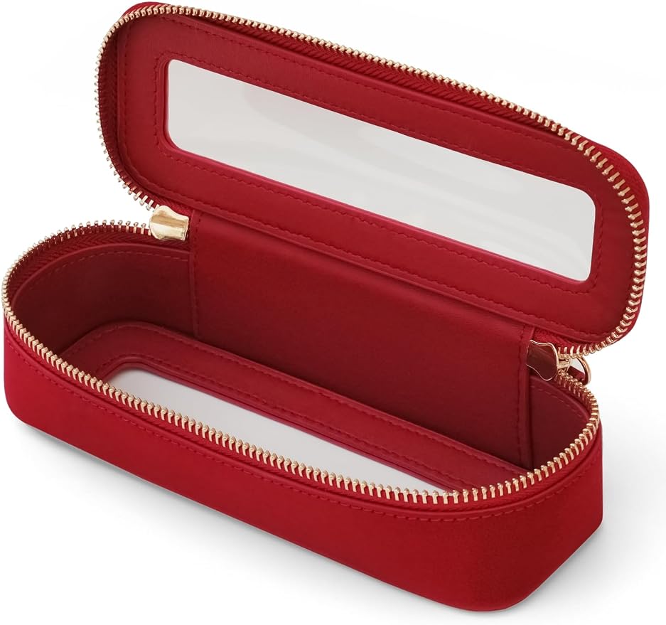 Clear Makeup Bag Travel Cosmetic Case Clear Toiletry Bag with Zipper Traveling Make Up Case Makeup Brush, Red, Slim by POPVIBE