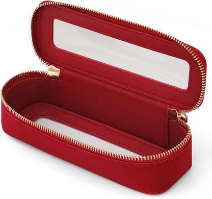 Clear Makeup Bag Travel Cosmetic Case Clear Toiletry Bag with Zipper Traveling Make Up Case Makeup Brush, Red, Slim by POPVIBE