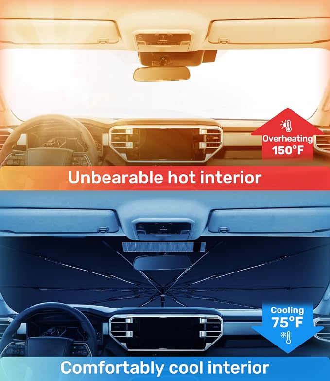 Zanch Upgrade Windshield Sun Shade, Custom Fit for Toyota Tacoma 2016-2025 [Titanium-Silver Reflective Coating] Blocks 99% UV & Heat, Sunshade Umbrella for Tacoma 2016 2017 ... 2022 2023 2024 2025 - Image 2