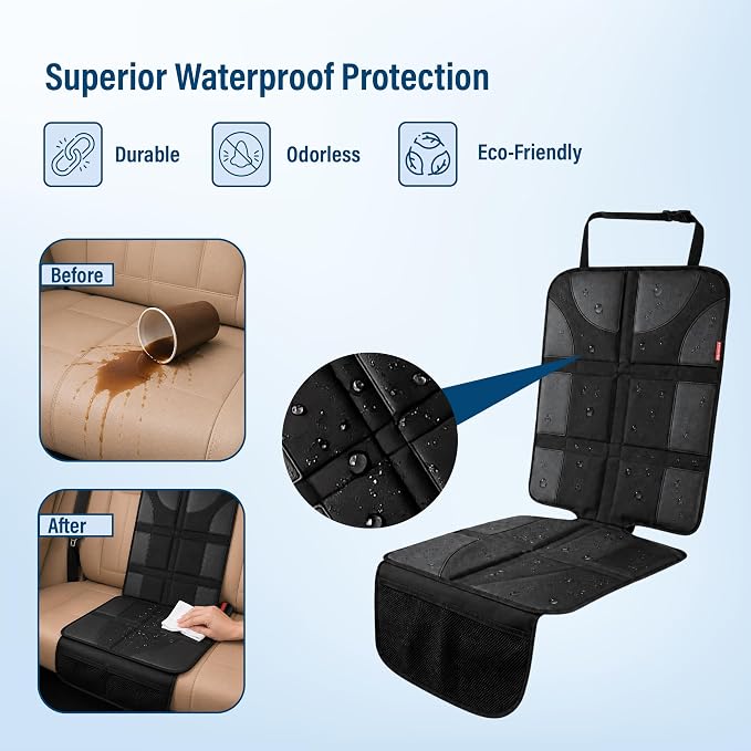 Autobase Car Seat Protector for Child Car Seat | Largest and Thickest Waterproof Backseat Protector for Kids and Pets | Heavy-Duty Non-Slip Rubber Padded Backing (Black, XL – 1 Pack) - Image 7