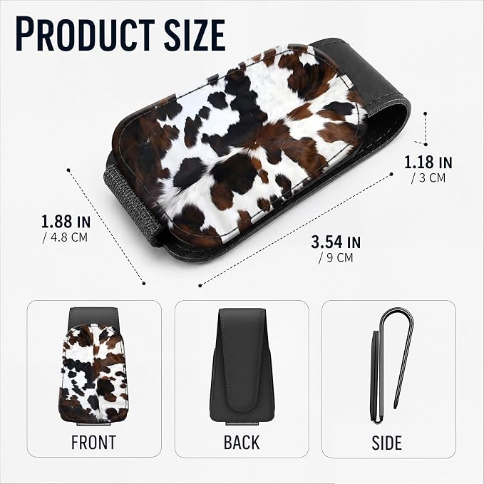 Leather Magnetic Sunglass Holder for Car Sun Visor, Cute Eyeglass Ticket Card Hanger Clip, Universal Auto Interior Accessories for SUV Pickup Truck, Cow Pattern - Image 3