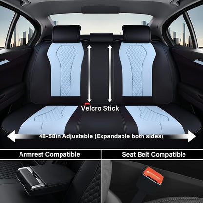 Coverado Auto Seat Covers, Car Seat Covers Full Set, Blue Car Seat Cover, Driver Seat Covers Front Seats Rear Seat Cover, Luxury Car Seat Cushion,Leather Seat Cover Seat Protector Fit for Most Cars - Image 3