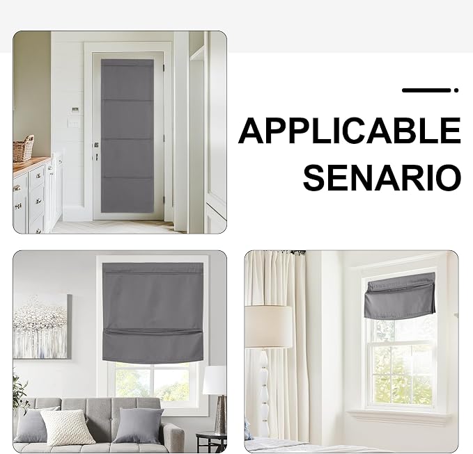 NICETOWN Grey Magnetic Blackout No Drill French Door Curtain for Window | Thermal Insulated Short Curtain Blinds, Tie Up Roman Shade, Front Sidelight Curtains for Window Glass 24" W x 48" L, 1 Panel - Image 7