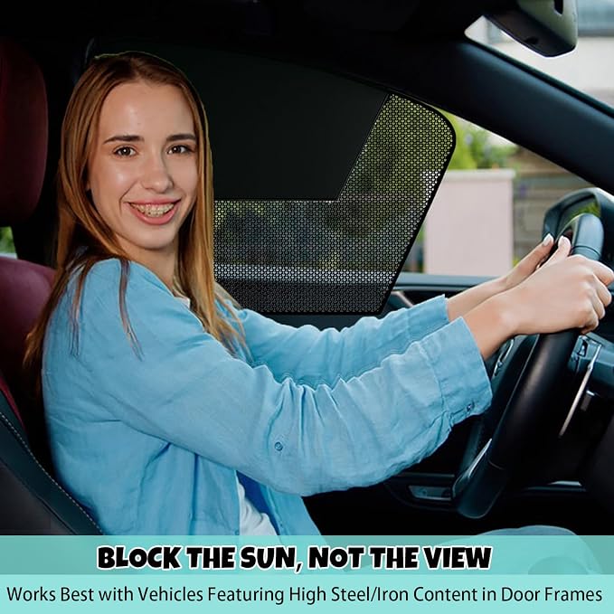 Car Window Shades, 2 Pack Magnetic Half Blackout & Half See-Through Car Shades for Side Windows, Front Window Cover Block Heat UV Rays Glare for Driver Passenger - Image 2