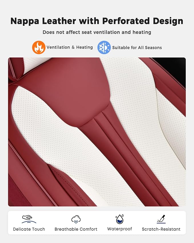 Huidasource Universal Car Seat Covers, Luxury Waterproof Faux Leather, Airbag Safe, Simple Installation, Stain Resistant, Ideal for Families and Pet Owners, Red & White - Image 7