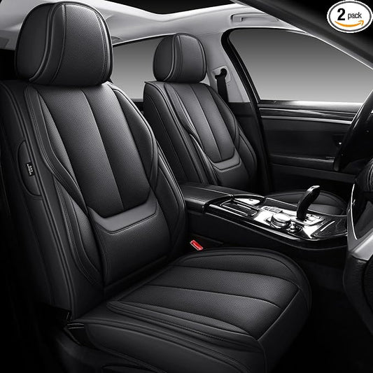 MINGBRON Seat Covers, Car Seat Covers Front Seats, Car Seat Cover, Car Seat Protector Waterproof, Car Seat Cushion Nappa Leather, Black Seat Covers Carseat Cover Universal Fit for Most Cars by MINGBRONCARSEATCOVER