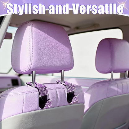 BFXM 6 Pack Car Seat Headrest Hooks,Car Accessories Bling Purple | Back Seat Purse Hanger Holder Hook, Universal Storage Organizer for Handbag Grocery Bags Coats - Image 5