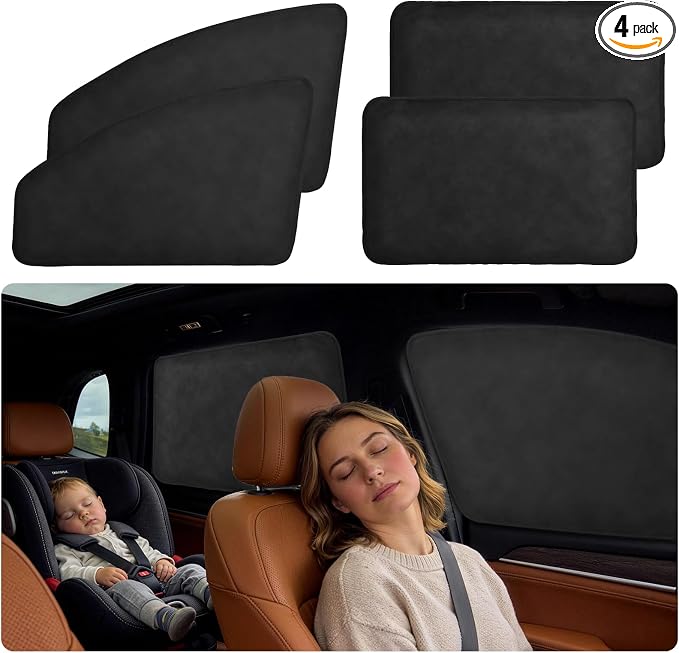 Magnetic Suede Car Window Shades, 4PCS Side Window Covers | Blocks UV Rays and Heat, Full Blackout Privacy Protection, Ideal for Baby Sleep and Car Camping, Universal Fit by KOCZIL