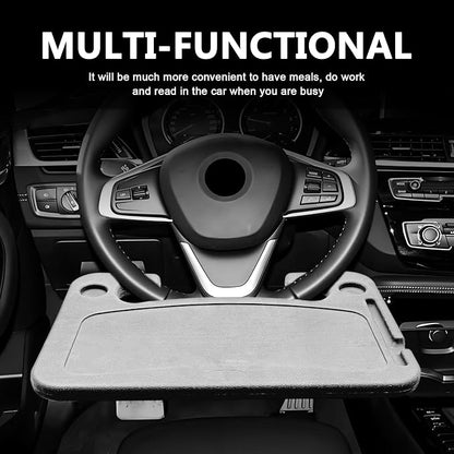 Car Steering Wheel Desk Tray for Laptop and Eating 2 in 1 Multipurpose Travel Accessory with Drink and Pen Holder Compatible with Most Vehicles Grey - Image 5