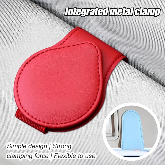 Sunglasses Holder for Car Visor, Magnetic Leather Sun Visor Eyeglasses Hanger & Ticket Card Clip, for Most Cars - Image 5