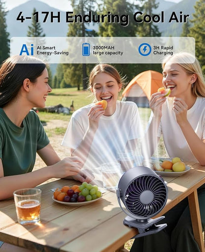 KIMMOO Portable Clip on Fan, 100-Speed Rechargeable USB Fan with LED Display, 360° Rotation & Strong Airflow Desk Fan, Up to 17 Hours Small Battery Fan for Outdoor Travel Camping Treadmill Car (Grey) - Image 3