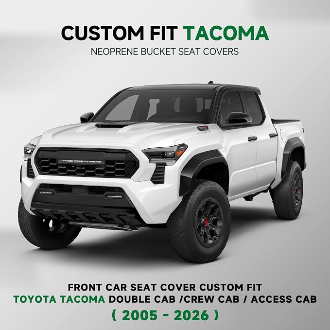 GIANT PANDA Waterproof Neoprene 2 Pack Front Seat Covers Custom Fit Toyota Tacoma 2005-2026 SR5,SR,TRD Sport,TRD Off-Road,TRD Pro, Limited Double & Crew Cab Access Truck Leak-Proof Wetsuit (Black) - Image 2