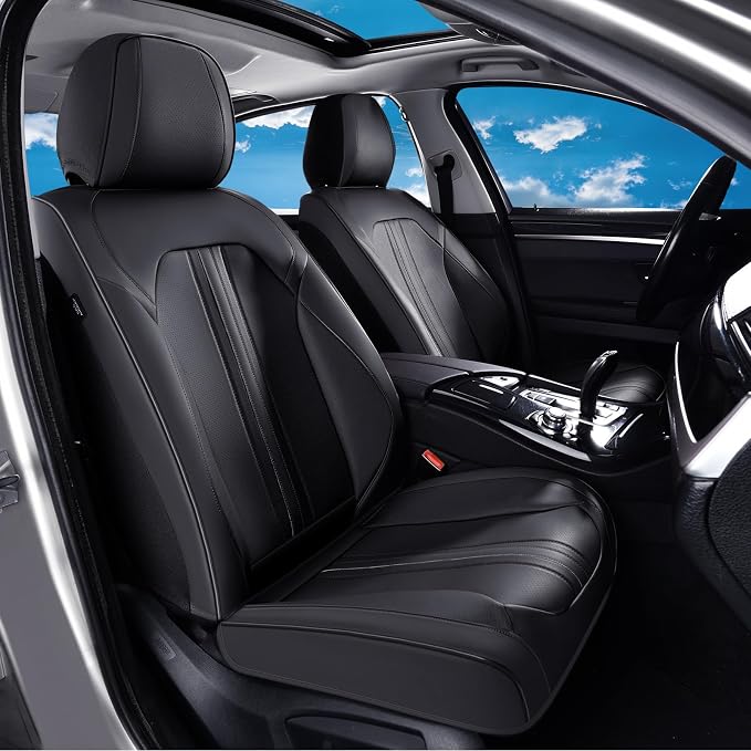 Huidasource Front Seat Covers, Luxury Faux Leather Front Car Seat Cover, Compatible with Airbags, Seatbelt Buckles, Perforation, Cooling＆Heating, Universal Fit for Most Cars, Vans, Trucks, SUVs, Black by Huidasource