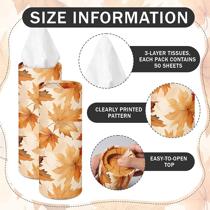 Arttown Car Tissue Holder for Cup Holder Facial Tissues 12 Pack Fall Maple | Foliage Bulk 3-Ply,Refillable Marble Print Cylinder Tissue Boxes,Fit Car Home Office School (600 Sheets Total,50 Sheets Each) - Image 3