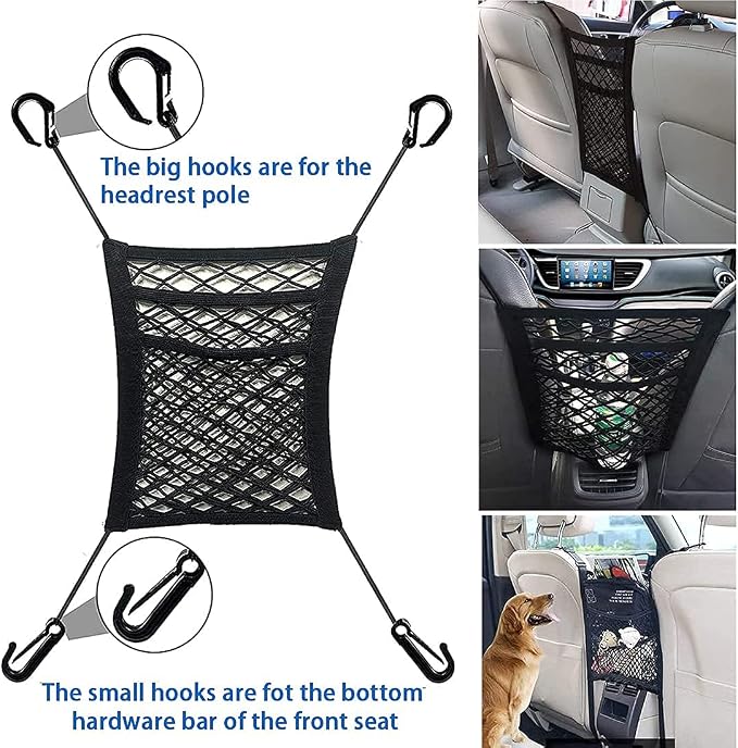 3-Layer Stretch Car Mesh Organizer, Car Seat Net, Dog Net for Barrier | 3-Layer Stretch Car Back Seat Mesh Organizer, Seat Back Net Bag, Dog Car Net Barrier, Kid Backseat Barrier, Storage Net Pouch - Image 5