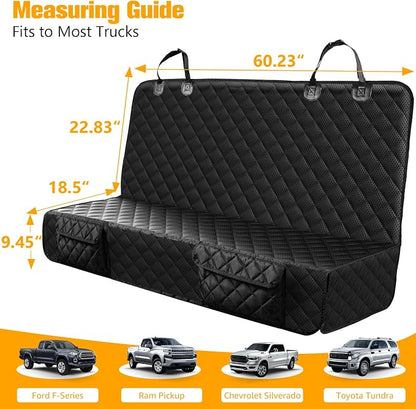 PETICON Dog Car Seat Cover for Back Seat, Rear Bench Seat Cover for Trucks | Waterproof Pet Seat Cover with Side Flaps for F150/Silverado 1500/Ram 1500/Sierra 1500, Velcro Openings for Child Seat Access - Image 2
