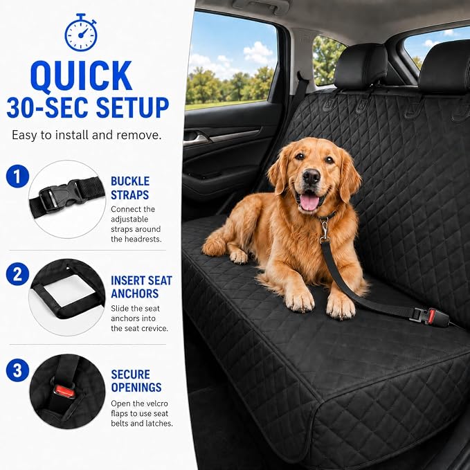 Dog Car Seat Cover & Protector, Pet Back Seat Cover for Cars & SUVs, 52" | Waterproof rear seat cover for dogs, kids & baby boys; fits small cars & SUVs and protects seats from fur & spills. - Image 3