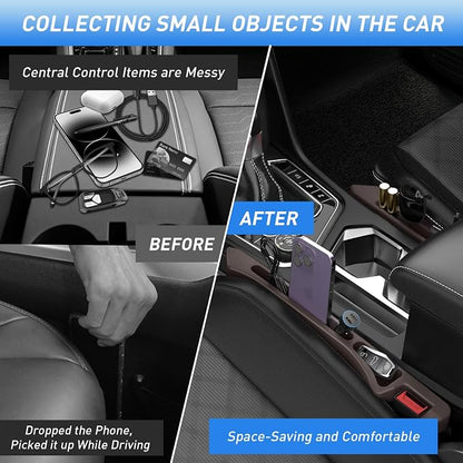 Car Seat Gap Filler 2Pack, Inserts Between Seats Console with Organizer Storage Upgraded Phone Holder Car Side Seat Gap Fillers Cars Front Seats Fill Plug Car Essentials for Vehicle SUV Truck (Brown) - Image 3