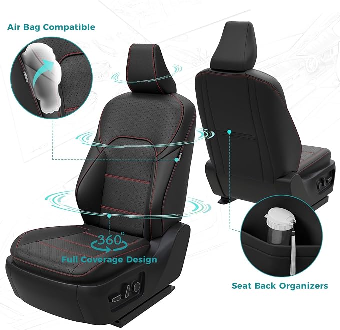 Custom Fit Seat Covers for Toyota Camry 2025 2026 Hybrid, BlackRed | Only Fit for Camry LE/SE 2025-2026, Full Coverage, Faux Leather, Protective, Scratch-resistant, Easy-clean - Image 3