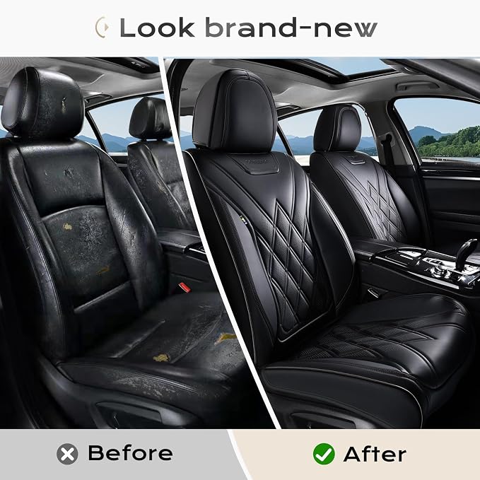 Coverado Car Seat Covers, Front Covers for Cars, Car Seat Cover Front Seats, Automotive Seat Cover, Waterproof, Leather Car Seat Cushion, Universal Interior Seat Protectors for Most Cars Black - Image 5