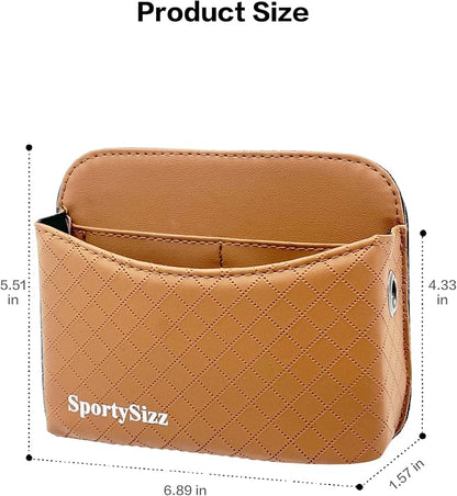 Car Door Organizer, PU Leather Storage Pouch with Strong Sticky Back for Phone, Keys - Fits Car Seat Side Pocket & Console Gap, Universal Car Accessories - Brown - Image 3