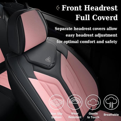 Coverado Car Seat Covers Full Set, Car Seat Protectors Leather Seat Covers for Cars, Automotive Seat Covers Car Accessories Universal Fit for Most Sedans SUV Pick-up Truck(Black&Pink) - Image 5