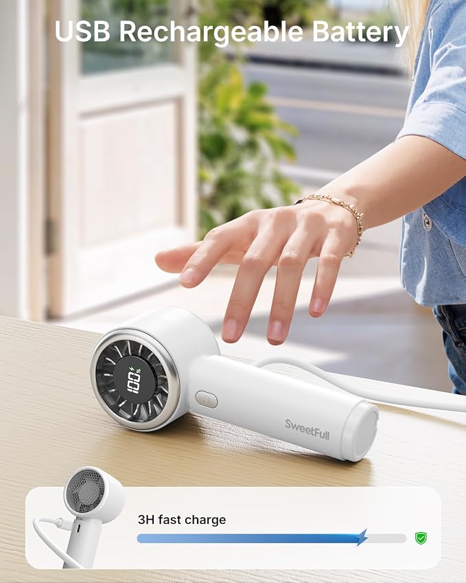 SWEETFULL Portable Handheld Fan, Mini Rechargeable Personal Hand Fan | Strong Airflow, Up to 12H, Pocket-Sized, 5 Speeds, Quiet Cooling Travel Essentials, Cute Gifts for Women, Girls, Lash, Makeup - Image 5
