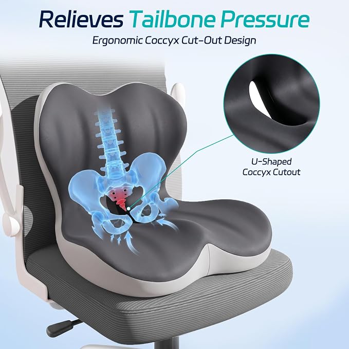 Cool & Dry Seat Cushion & Back Support for Coccyx & Lumbar Relief | Higher Back for Stable Lower-Back Support / Dual-Sided Grip Keeps It in Place / Support Without Sinking / Durable / Washable - Image 5
