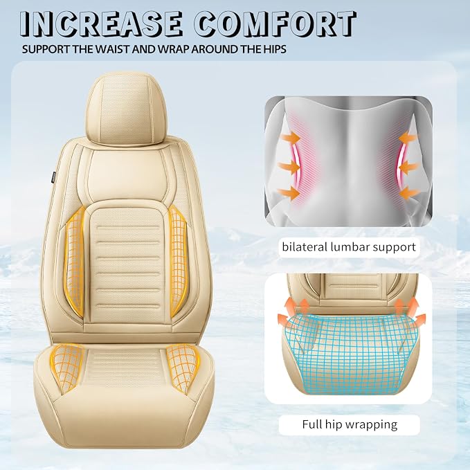 Fit Tundra Car Seat Covers for Toyota Tundra 2007-2025 2026 -Premium Leather, Waterproof，Breathable，All-Weather Seat Cushion Protecto & Airbag Compatible, Full Set Beige - Image 7
