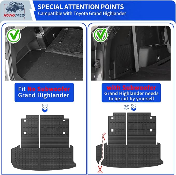 Rongtaod Trunk Mat with Backrest Mat for 2024-2026 Toyota Grand Highlander | Cargo Mat Cargo Liner TPE All Weather Back Seat Cover Protector Grand Highlander Accessories - Image 2