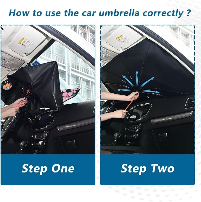 Cute Pink Flowers Windshield Sun Shade Umbrella Colorful Floral Hippie Foldable Car Front Window Sunshade Blocks UV Rays Heat Keep Vehicle Cool (55" x 27.5") - Image 5