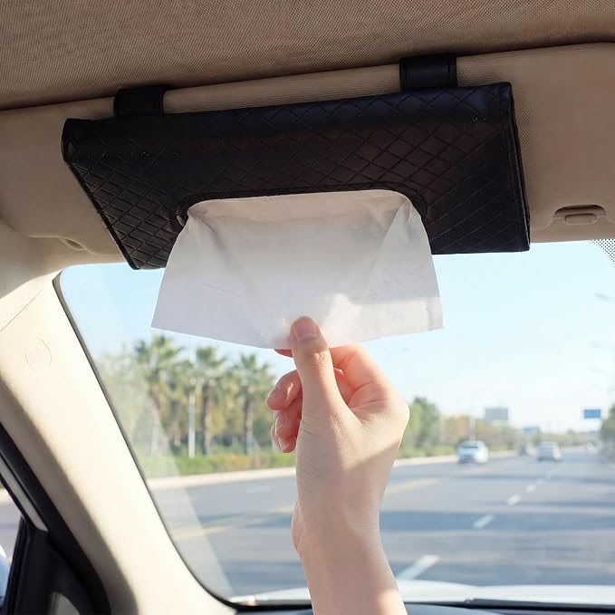 Novabright 3 Pack Car Tissue Holder Sun Visor Napkin Holder PU Leather Tissues Box Cover Backseat Rectangle Organizer for Car Sun Visor Black Organization Accessories - Image 4