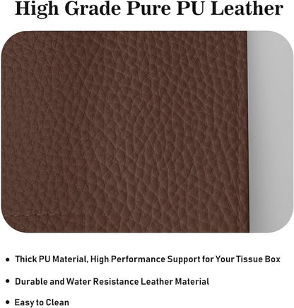Tissue Box Cover Holder Square Tissue Cube Cover PU Leather Tissue Organizer with Bottom Belt for Bathroom, Tabletop, Car, Night Stands, Office, Home, Kitchen (1, CoffeeBrown) - Image 6