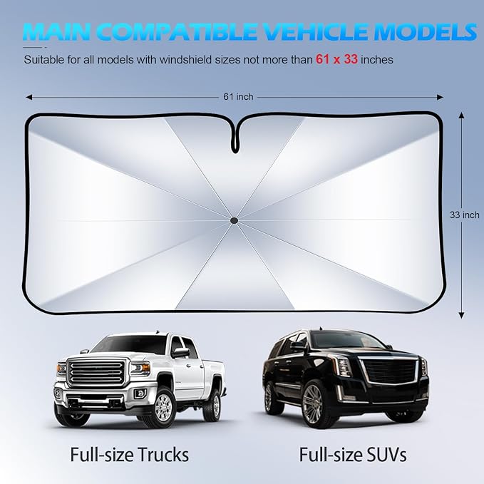[2026 Upgrade] FLORICH Windshield Sunshade Umbrella Foldable Car Windshield Sun Shade Cover, [Nano-Ice-Crystal Coatings] Protect Interior from from UV Keep Car Cooler Large(61" L x 33" W) - Image 5