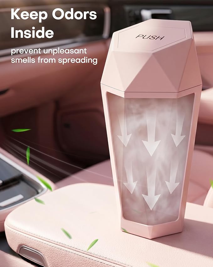 HOTOR Car Trash Can with Lid, Leakproof, Pink, 2 Pack | Car Accessories for Interior, Garbage Can with 30 Attached Trash Bags, Multipurpose Organizer and Storage for Home & Office - Image 4