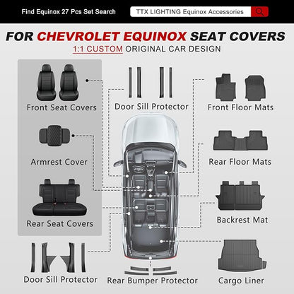 TTX LIGHTING Custom Fit for Chevrolet Equinox Front Seat Covers | 2018-2024 | 2-Seats | Original Seat Pattern | Full Coverage | Easy Install | Waterproof | Faux Leather - Image 8