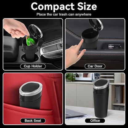 Car Trash Can Bin with Lid - 2 Packs Mini Car Garbage Can Cup Holder-Silver Small Leakproof Vehicle Trash Garbage Can Bin-Automotive Car Organizers and Storage for Back Seat SUV Truck Accessories - Image 3