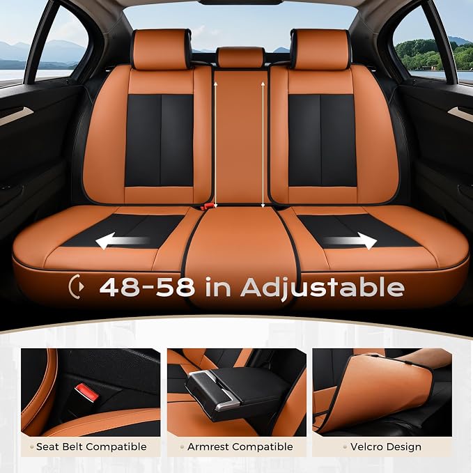 Coverado Car Seat Covers Full Set, Car Seat Protector Waterproof, Nappa Leather Car Seat Cushion, Seat Covers for Cars, Front Seats and Back Universal Fit for Most Cars - Image 3