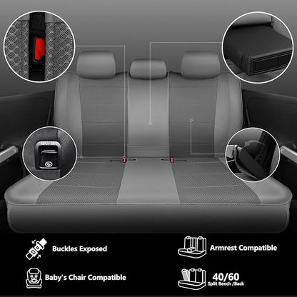 CAR PASS Leather Car Seat Covers Breathable Seat Cover Full Sets Airbag Compatible for Most Cars, SUVs, Trucks, and Vans (Full Set, Gray) - Image 6