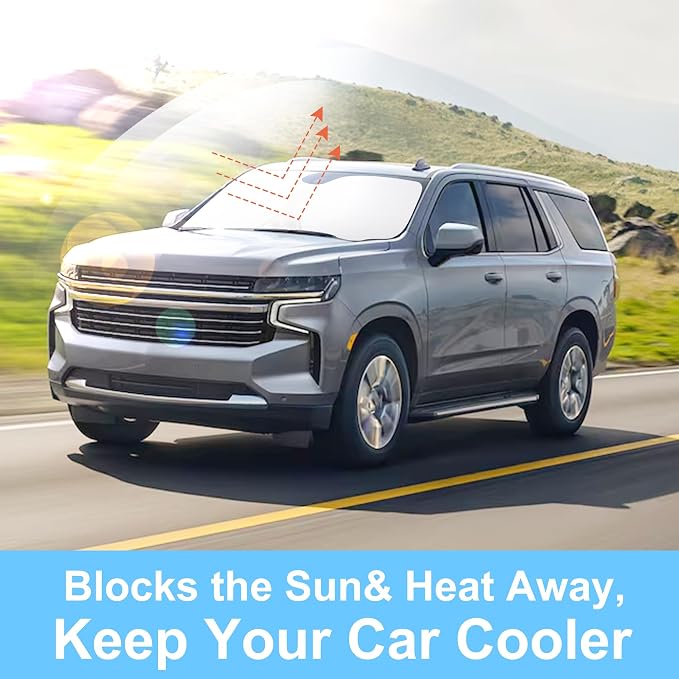 Windshield Sun Shade for 2021-2026 Chevrolet Tahoe Accessories | Full covered for windshield, Foldable & Durable, Block UV Rays, Reduce Heat, Easy to install, Keep Car Cooler - Image 6