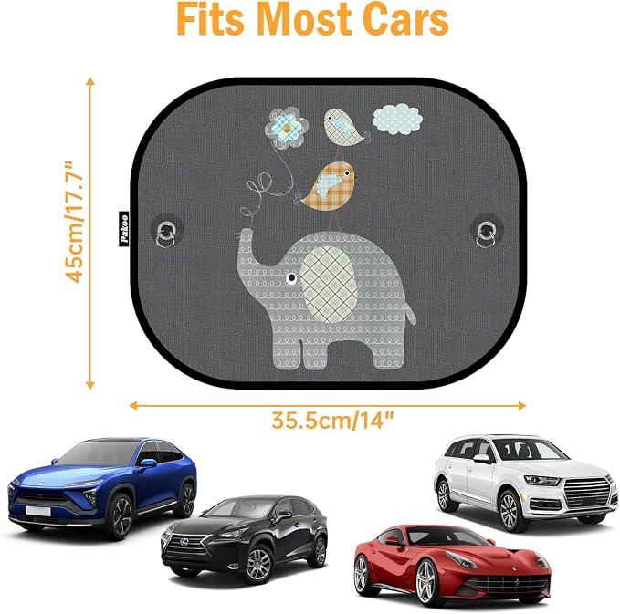 Car Sun Shades for Baby, 2 Pack Mesh Window Shade Baby Kids Pet with Cute Animal Motifs, Side Window Screens for SUV, 17"x14" Universal Car Sun Shades with Suction Cups - Image 2