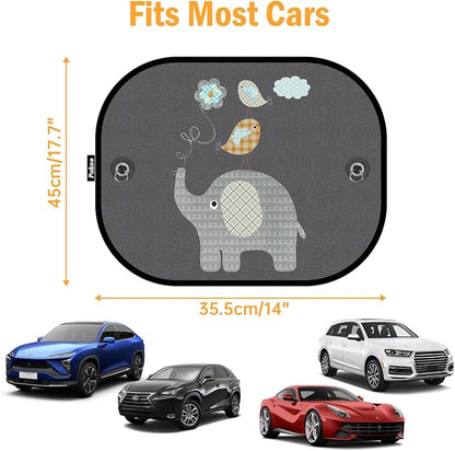 Car Sun Shades for Baby, 2 Pack Mesh Window Shade Baby Kids Pet with Cute Animal Motifs, Side Window Screens for SUV, 17"x14" Universal Car Sun Shades with Suction Cups - Image 2