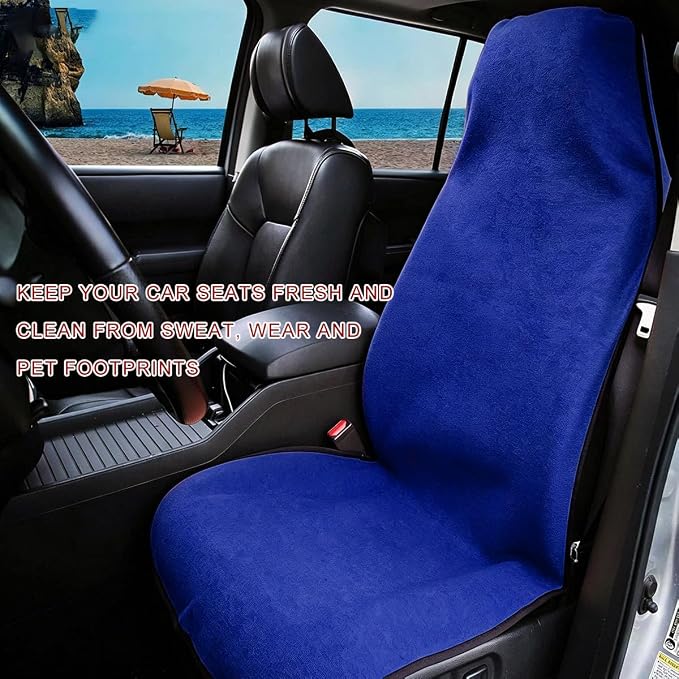 2PCS Car Towel Seat Cover, Waterproof Non-Slip Front Seat Protector for Post Gym Workout Beach Hiking, Sweatproof Washable Bucket Seat Protective Cover for Car SUV Truck Sedan (Blue) - Image 4