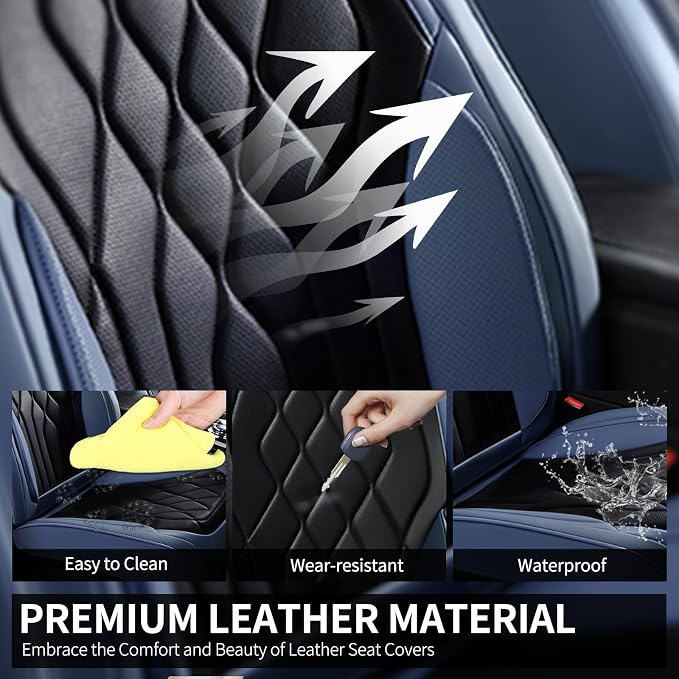 FLORICH Universal Seat Covers for Cars Full Set, Automotive Seat Covers, Waterproof Leather Car Seat Protector Fit for Most Sedans SUV Pick-up Truck- Blue&Black - Image 7