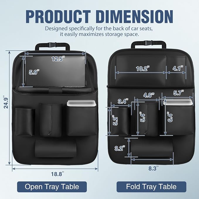 Nilight Car Seatback Organizer 2PCS Black PU Leather Universal | Foldable Tray Tablet Holder Tissue Box Removable Bucket Waterproof Storage Bag for Cars Vans SUVs MPVs Pickup Trucks - Image 2