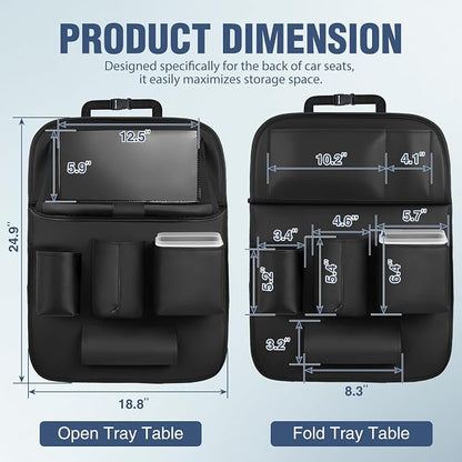 Nilight Car Seatback Organizer 2PCS Black PU Leather Universal | Foldable Tray Tablet Holder Tissue Box Removable Bucket Waterproof Storage Bag for Cars Vans SUVs MPVs Pickup Trucks - Image 2