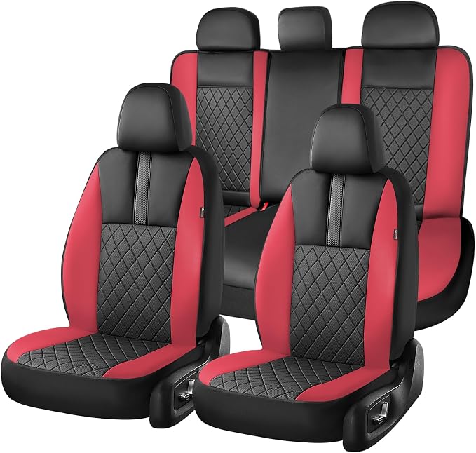 Coverado Car Seat Covers Full Set, Automotive Leather Seat Covers for Car，Universal Fit Front Back Seat Cover, Non-Slip Waterproof Breathable Car Seat Protector by COVERADOAUTO