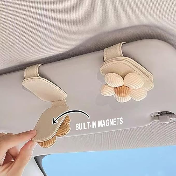 Flower Sunglass Holder for Car Visor – Decorative Sun Visor Clip,Eyeglass Hanger Organizer for Women,Scratch‑Free Glasses Storage Different Size Eyeglasses (Brown Flowers) - Image 6