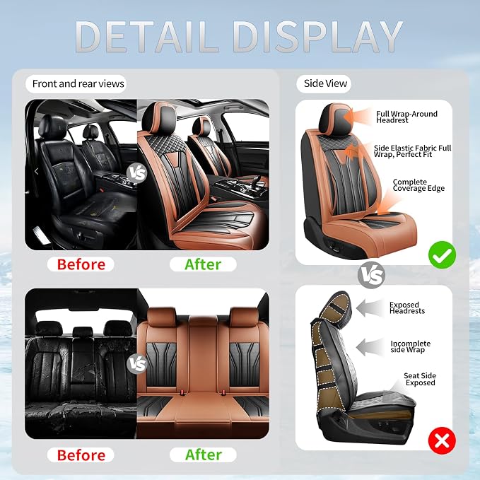Fit Prius Premium Leather Car Seat Covers for Toyota Prius 2001-2025 2026 - Waterproof，Breathable，All-Weather Seat Cushion Protecto & Airbag Compatible, 2 Front Seat Brown&Black - Image 6